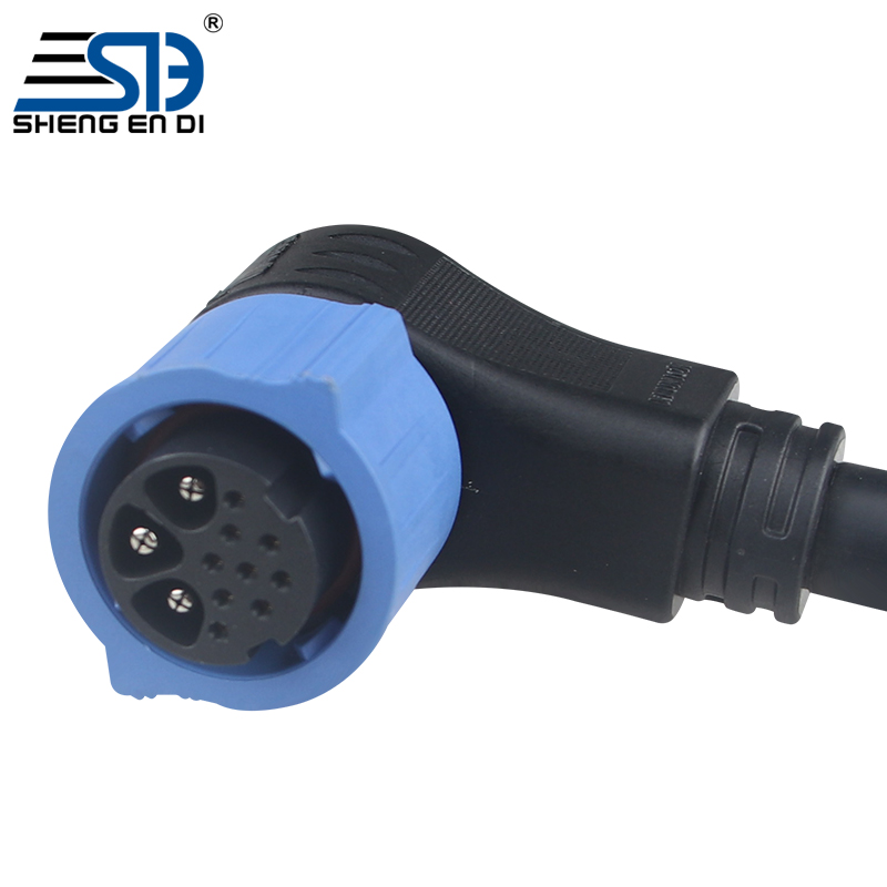 新能源儲能連接器3+9公彎頭30A鎖扣式藍(lán)色大電流連接器IP67防水插頭